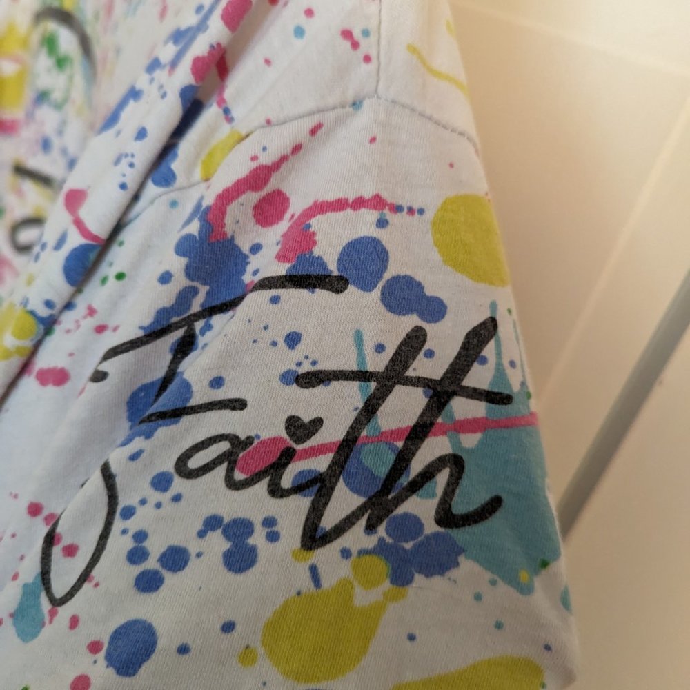 On Fire Plus Size Faith Graffiti Splatter Top Colorful 100% Cotton Women's sz 1X - Picture 4 of 6